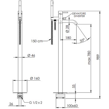 Смеситель для ванны Remer X-Style X08DO Золото — фото 2, Смесители напольные