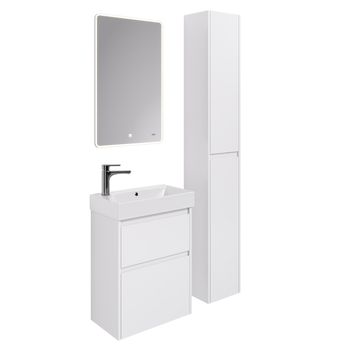 Тумба SLIM, 55 см, подвесная/напольная, 2 ящика, белый глянец — фото 10, Тумбы под раковину