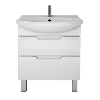 Тумба LAGUNA PLUS, 75 см, подвесная/напольная, 2 ящика, с опорами, белый глянец — фото 7, Тумбы под раковину