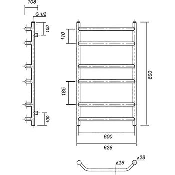 Водяной полотенцесушитель Domoterm Лаура П6 600x800 Золото — фото 2, Водяные полотенцесушители