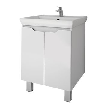 Тумба Q PLUS (D), 55 см, подвесная/напольная, 2 дверцы, с опорами, белый глянец — фото 1, Тумбы под раковину