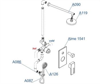 A16590 Встраиваемый комплект для душа с верхней душевой насадкой и лейкой — фото 2, Встраиваемые душевые комплекты