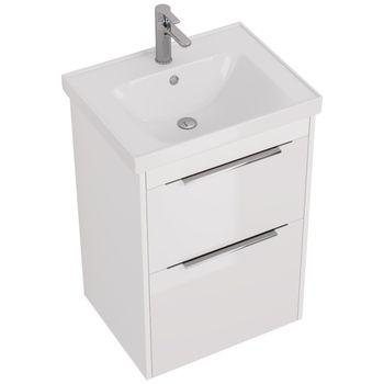 Тумба PRIME, 60 см, подвесная/напольная, 2 ящика, белый глянец — фото 5, Тумбы под раковину