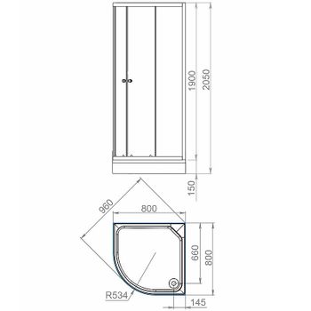 Душевой уголок Melodia della vita Segment Low 80x80 MSETWSL8080TWt профиль Белый стекло прозрачное — фото 2, Душевые уголки четверть круга