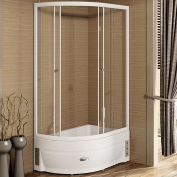 Душевой уголок Radomir 120x80 R 1-03-1-2-0-0090 с поддоном профиль Белый стекло прозрачное — фото 1, Асимметричные душевые уголки