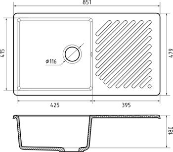 GRANFEST Мойка QUARZ 53 1-чаша+крыло 860*480мм белый арт.GF-ZL- — фото 2, Кухонные мойки