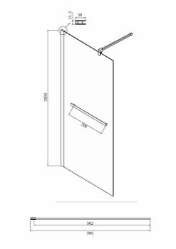 Душевая перегородка Ambassador Walk-in 100х200 15031235 профиль Черный стекло прозрачное — фото 3, Душевые перегородки