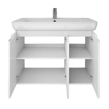 Тумба Q PLUS (D), 80 см, подвесная/напольная, 3 дверцы, с опорами, белый глянец — фото 14, Тумбы под раковину