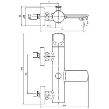 Смеситель для ванны E.C.A. Myra 104502470EX Черный глянец — фото 2, Смеситель для ванны