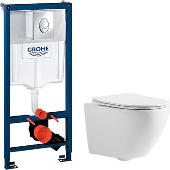 Комплект унитаза CeramaLux 2197 с инсталляцией Grohe Rapid SL 38721001 с сиденьем Микролифт и клавиш — фото 1, Комплекты унитаз + инсталляция