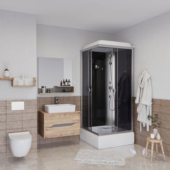 Душевая кабина Niagara Eco E90/26Q/TN (90х90х215) средний поддон(26см),стекло тонированное,4 места — фото 1, Душевые кабины