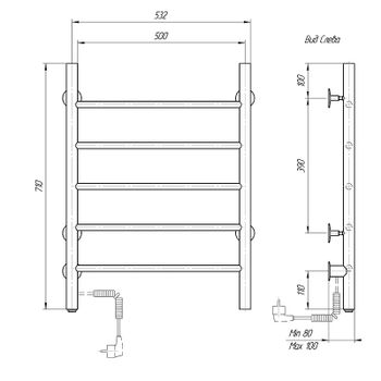 Электрический полотенцесушитель Domoterm Аврора DMT 109-5 50x71 EK L Белый матовый — фото 2, Электрические полотенцесушители