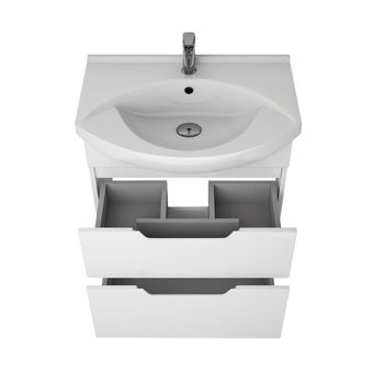 Тумба LAGUNA PLUS, 75 см, подвесная/напольная, 2 ящика, с опорами, белый глянец — фото 4, Тумбы под раковину