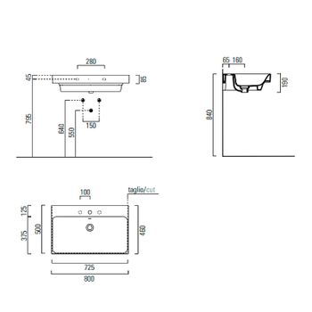 Раковина GSI Nubes 80 9622111 Белая — фото 5, Раковины подвесные