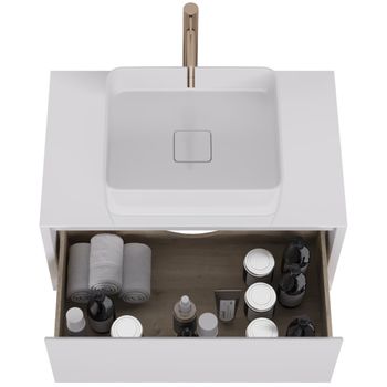 Тумба INSIGHT, 80 см, подвесная, стеклянная столешница с отверстиями для установки накладного умывал — фото 11, Тумбы под раковину