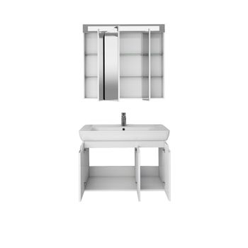 Тумба Q (D), 80 см, подвесная, 3 дверцы, белый глянец — фото 4, Тумбы под раковину