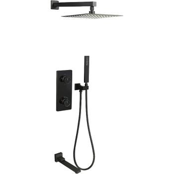 Душевая система ALMAes Tiber TVZ-8805 с термостатом Черная матовая — фото 1, Встраиваемые душевые комплекты