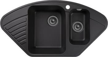 GRANFEST Мойка QUARZ 14 угловая 1,5-чаши 930*500мм черный арт.GF-Z- — фото 1, Кухонные мойки