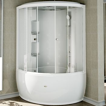 Душевой бокс Radomir Лаура 128x128 1-04-1-0-5-0890 с баней профиль Белый стекло прозрачное — фото 1, Душевые боксы