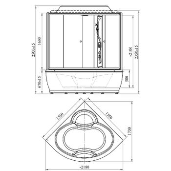 Душевой бокс Radomir Калифорния К2 155x155 1-04-6-0-5-0810 с баней с гидромассажем — фото 3, Душевые боксы
