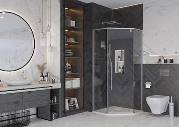 Душевой уголок Ambassador Ritz 100х100 112011103 профиль Хром стекло прозрачное — фото 5, Душевые уголки трапеция