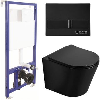 Комплект унитаза CeramaLux B2330-1MB с инсталляцией Berges Novum L5 040215 с сиденьем Микролифт и Че — фото 1, Комплекты унитаз + инсталляция
