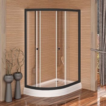 Душевой уголок Radomir Соул 4 120x90 R 1-03-6-2-0-0100 профиль Черный стекло прозрачное — фото 1, Асимметричные душевые уголки