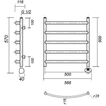 Электрический полотенцесушитель Domoterm Калипсо П5 500x500 АБР ER Античная бронза — фото 2, Электрические полотенцесушители