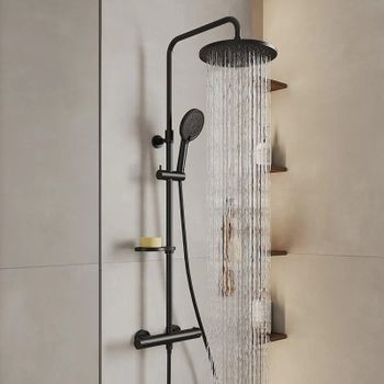 Душевая система Milardo Ideal Spa ILSBLTHM89 с термостатом Черная матовая — фото 2, Душевые стойки