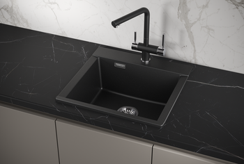 Granula-ES-5201, ШВАРЦ (чёрный металлик), кухонная мойка, кварц ESTETICA — фото 1, Кухонные мойки
