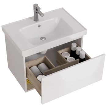 Тумба PERFECTO, 70 см, подвесная, 1 ящик, push-to-open, белый глянец — фото 16, Тумбы под раковину