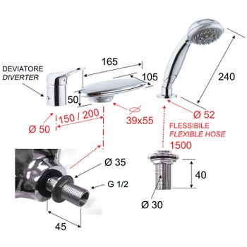 Смеситель на борт ванны Remer Kiss K07UF Хром — фото 2, Смесители на борт ванны
