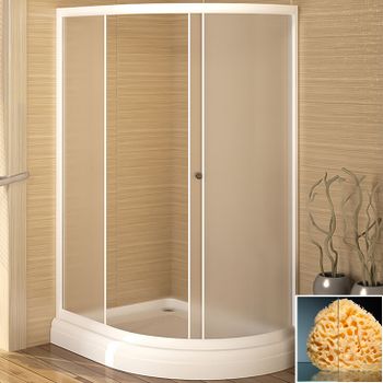 Душевой уголок Radomir 120x90 L 1-03-1-1-0-0100 с поддоном профиль Белый стекло прозрачное — фото 1, Асимметричные душевые уголки