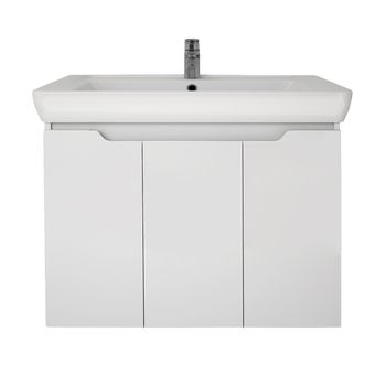 Тумба Q PLUS (D), 80 см, подвесная/напольная, 3 дверцы, с опорами, белый глянец — фото 2, Тумбы под раковину