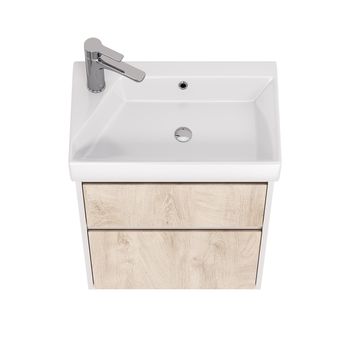 Тумба SLIM, 55 см, подвесная/напольная, 2 ящика, белый глянец / дуб кантри — фото 5, Тумбы под раковину