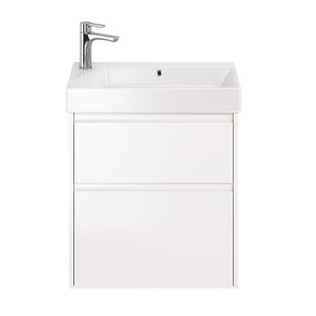 Тумба SLIM, 65 см, подвесная/напольная, 2 ящика, белый глянец — фото 4, Тумбы под раковину