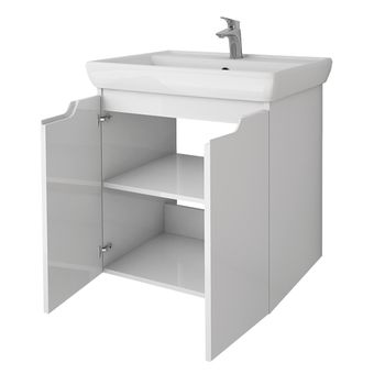 Тумба Q PLUS (D), 60 см, подвесная/напольная, 2 дверцы, с опорами, белый глянец — фото 16, Тумбы под раковину