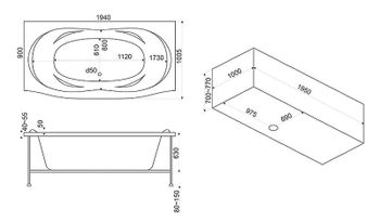 Акриловая ванна Bas Фиеста 194x90 В 00037 без гидромассажа — фото 3, Акриловые ванны