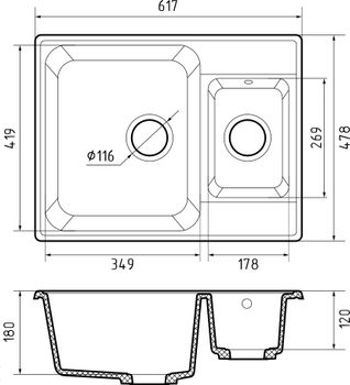GRANFEST Мойка QUARZ 09 1,5-чаши 620*480мм белый арт.GF-Z- — фото 3, Кухонные мойки
