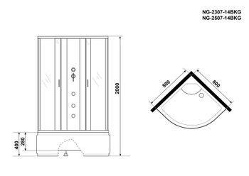 Душевая кабина Niagara Classic NG-2507-14BKG (80х80х200) высокий поддон(40см),стекло тонированное,4  — фото 4, Душевые кабины
