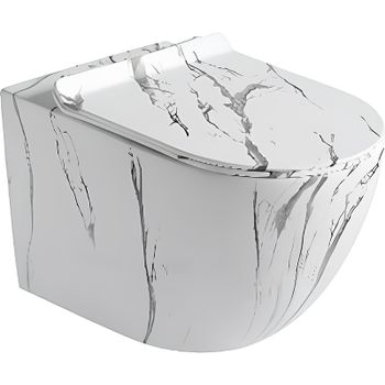 Унитаз CeramaLux 2213-K подвесной Белый мрамор с сиденьем Микролифт — фото 1, Подвесные унитазы