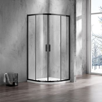 Душевой уголок Azario Milton 90х90 AZ-ND2142 900 профиль Черный стекло прозрачное — фото 1, Душевые уголки четверть круга