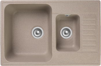 GRANFEST Мойка QUARZ 21К 1,5-чаши+крыло 740*480мм песочный арт.GF-Z- — фото 1, Кухонные мойки