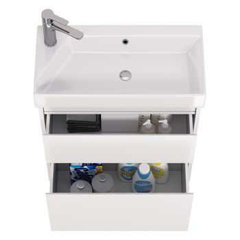 Тумба SLIM, 65 см, подвесная/напольная, 2 ящика, белый глянец — фото 7, Тумбы под раковину