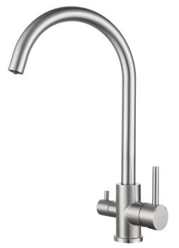 GRANFEST QUARZ Смеситель для кухни U-обр. с краном питьевой воды D-35мм нержавейка арт. GF- — фото 1, Смесители для кухни