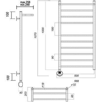 Электрический полотенцесушитель Domoterm Медея сп П10 500x1000 EL с полкой Хром — фото 2, Электрические полотенцесушители