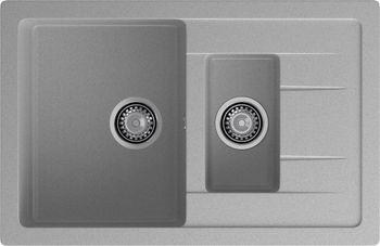 GRANFEST Мойка QUADRO 775KL 1,5-чаши+крыло 765*495мм серый арт.GF- — фото 2, Кухонные мойки