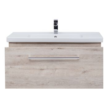 Тумба BIG INN, 80 см, подвесная, 1 ящик + выдвижной внутренний ящик, дуб кантри — фото 7, Тумбы под раковину