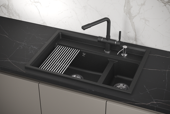 Granula-KS-7302, ЧЁРНЫЙ кухонная мойка, кварц — фото 2, Кухонные мойки