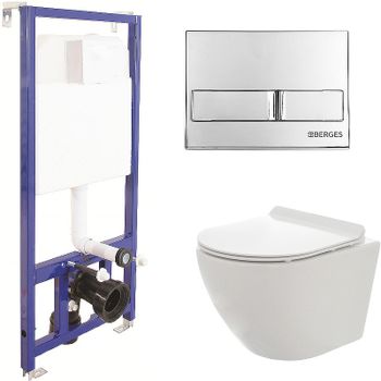 Комплект унитаза AQUAme AQM2002 с инсталляцией Berges Novum L3 040213 с сиденьем Микролифт и клавише — фото 1, Комплекты унитаз + инсталляция